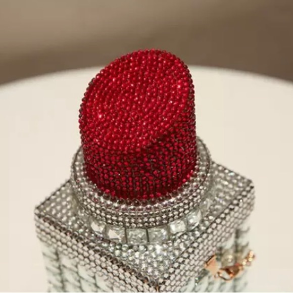 NWOT Red Lipstick Diamond Rhinestone Purse Luxury Handbag Clutch Pouch Prom Bag - Picture 4 of 11